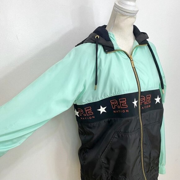 PE NATION X H&M BLACK MINT ZIP UP HOODED LIGHTWEIGHT TRACK JACKET - S - Picture 6 of 12